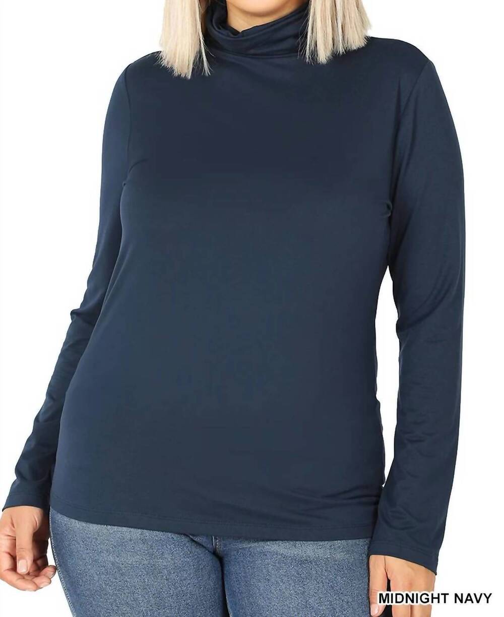 NEW ZENANA women's brushed microfiber mock neck top in midnight navy